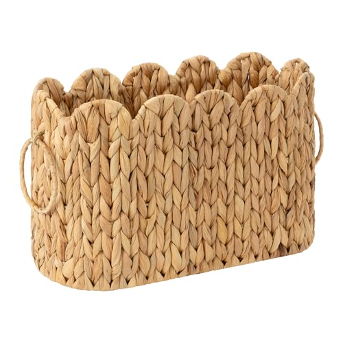 StorageWorks Scalloped Bathroom Toilet Paper Storage Holder, Wicker Toilet Paper Basket for 6 Regular Rolls, Slim Scalloped Basket Organizer with Handles, Water Hyacinth Storage Baskets for Bathroom - color: Natural (Water Hyacinth), size: No Lid, Scallop