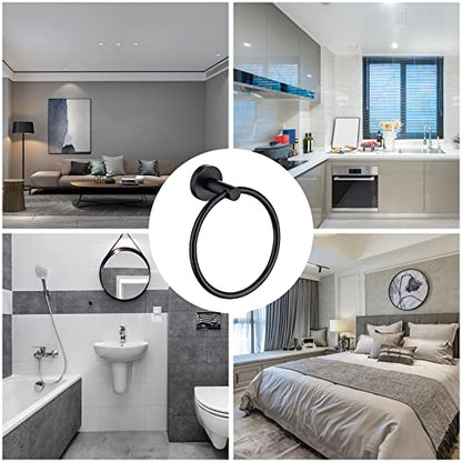 2 Pack Towel Ring, Hand Towel Holder No Drilling Heavy Duty Simple Round Towel Holder Wall Mount Towel Rack Matte Black (Black-2) - color: Black-2