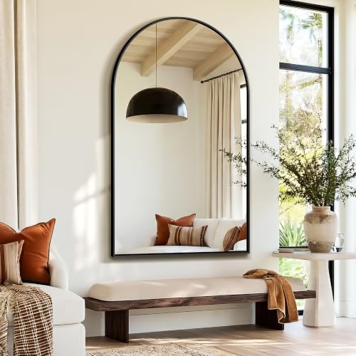 Arched Bathroom Mirror, 55"x35", Black - color: Black, size: 55"L x 35"W