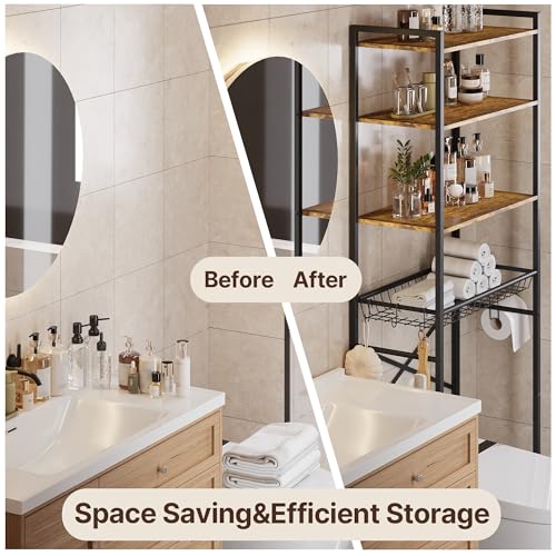 Gizoon Over-The-Toilet Storage Rack with Adjustable Shelf and Basket, 4-Tier Freestanding Space Saver Bathroom Shelves Above Toilet for Room - color: Black