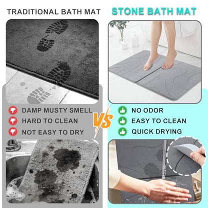 Stone Bath Mat, Foldable Non-Slip Stone Bath Mats for Bathroom 24"x16", Absorbent Quick Dry Diatomaceous Earth Bath Mat, Magic Stone Dish Drying Mat for Kitchen Counter, Pet & Plant - color: Grey Lines