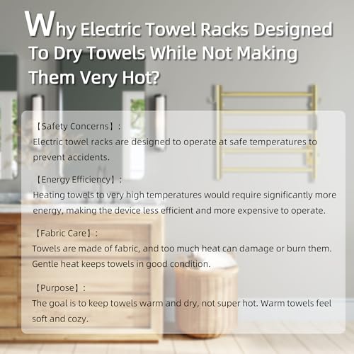 P&Dlusir EL13 Heated Towel Rack, Polished Gold, 5 Bar | Fast Heat in 2 Min, Smart Timer, Thermo Control, Memory Functoion, Stainless Steel, Hard-Wired/Plug-in - color: Polished Gold, size: 21.65"W x 17.72"H