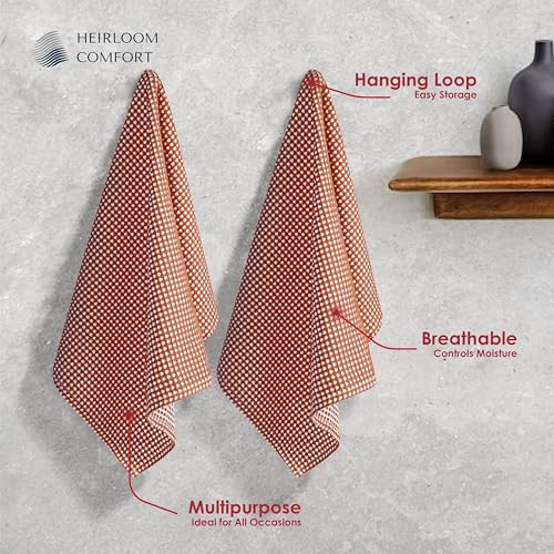 12 Pack Dual Tone Reversible Waffle Weave Kitchen Towels, 16x26 Inch, 100% Cotton, Absorbent, Quick Dry Dishcloth Set, Soft and Durable, Rust - color: Rust, size: 16 x 26 - Pack of 12