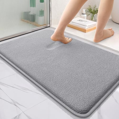 OLANLY Thick Memory Foam Bathroom Rugs 35x24, Soft Absorbent Bath Mat, Grey | Quick Dry Bath Rugs, Non-Slip Carpet, Machine Washable Mats for Bathroom Floor, Tub and Shower, Home Decor Accessories - color: Grey, size: 35" X 24"