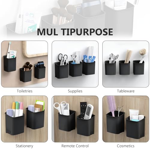Toothbrush Holder Cup Wall Mounted Drill-Free for Bathroom Shower Electric Toothbrush Toothpaste Razor Holder Removable Waterproof Sturdy Self Draining, Tableware Holder for Kitchen(1pcs&Black) - color: Black-1pcs