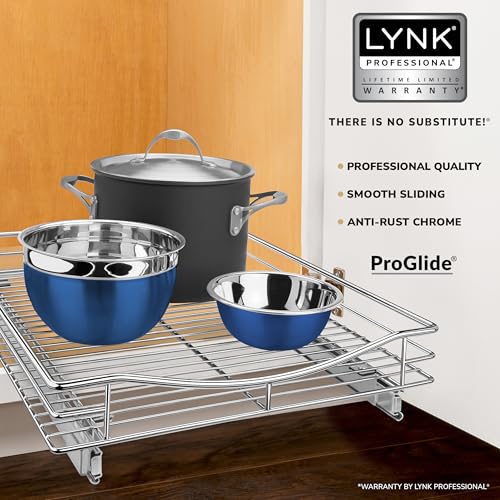 LYNK PROFESSIONAL® Pull Out Cabinet Organizer, Kitchen Slide Out Drawer | 17W x 18D chrome rollout shelf creates easy-access storage for cookware, pantry items and kitchen essentials inside cabinets - size: 17" W x 18" D