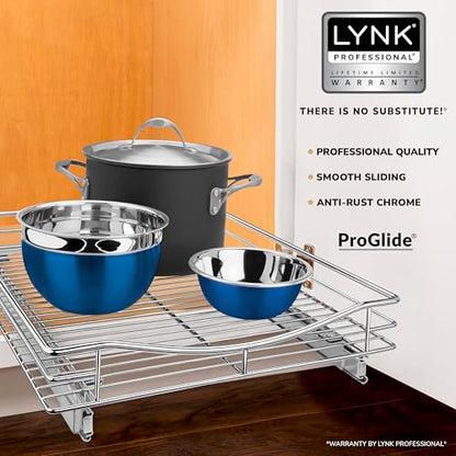 LYNK PROFESSIONAL® Pull Out Cabinet Organizer, Kitchen Slide Out Drawer | 17W x 18D chrome rollout shelf creates easy-access storage for cookware, pantry items and kitchen essentials inside cabinets - size: 17" W x 18" D