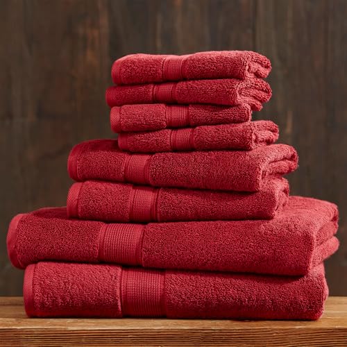 Madison Park 800GSM 100% Cotton Bathroom Bath Towel Set of 8, Bright Red | Long Staple, Highly Absorbent, Durable Hotel Spa Quality, Quick Dry, Double Stitched Hems, Lint Reducing, OEKO-TEX Certified - color: Bright Red, size: Multi-Sizes