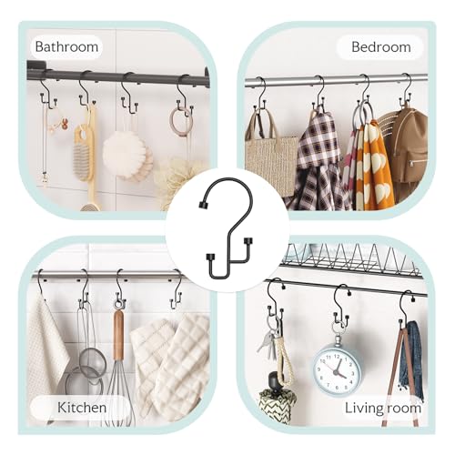 Bathway 12-Pack Double Shower Curtain Hooks, Rust-Resistant Metal Shower Curtain Rings with High-Low Design to Separate Liner & Curtain, Smooth Glide, Black - color: Black