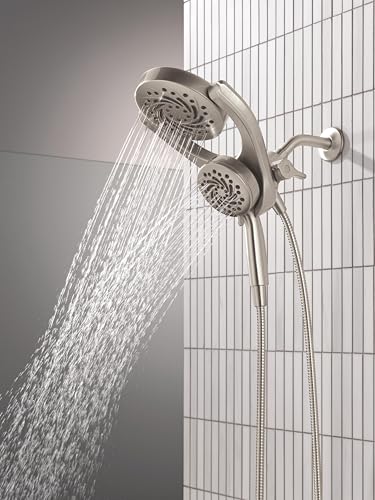 Delta 5-Setting HydroRain 2-in-1 Dual Shower Head with ProClean Spray, Brushed Nickel High Pressure Shower Head with Handheld Spray, 1.75 GPM Flow Rate, Satin Nickel 75419SN - color: Spotshield Brushed Nickel