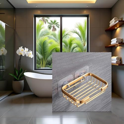 1Pcs Gold Soap Holder for Shower Wall, Stainless Steel Adhesive Soap Dish, Bathroom Storage Rack, Drill Free Soap Holder Storage Rack Soap Dishes, Bathroom Accessories