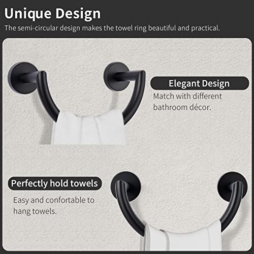 HouseAid Stainless Steel Towel Ring for Bathroom, Hand Towel Holder, Modern Semi-Circular Hand Towel Rack, Wall Mounted, Matte Black - color: Matte Black