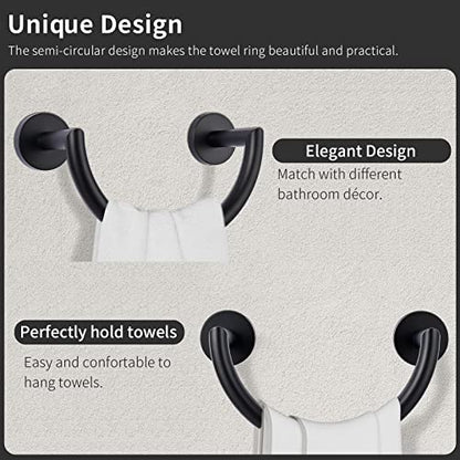 HouseAid Stainless Steel Towel Ring for Bathroom, Hand Towel Holder, Modern Semi-Circular Hand Towel Rack, Wall Mounted, Matte Black - color: Matte Black