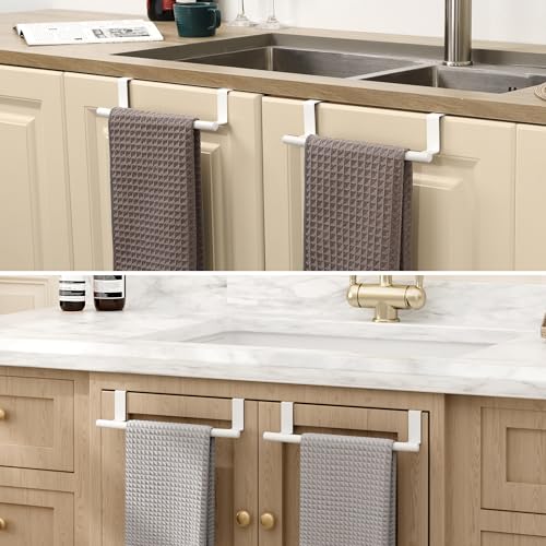 KES Over Cabinet Door Towel Bar Fit 1" Thick, Kitchen Towel Holder, White | Anti-Wobble Stable Fit, Scratchproof, Kitchen Towel Rack for Dish Hand Towels, Cabinet Towel Holder, 2 Pack, KTH500S26-WH-P2 - color: White