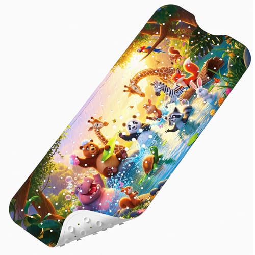 Upgrade Cartoon Baby Bath Mat Non Slip - 40"x16" Extra Long Bathtub Mat for Baby Eco Friendly Durable Bath Mat for Tub Non Slip Kids Tub Mat with Suction Cups, Machine Washable and No Fading, Dusk - color: L-dusk