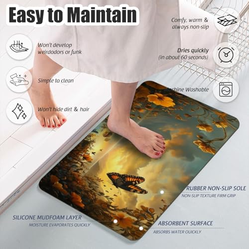 Bathroom Runner Mat Rugs Long,Flowers and Butterflies creative pattern Diatomite Stone Bath Mat Large Absorbent Diatomaceous Earth Mat Non Slip Fast Dry Shower Mat Bathroom Rugs Floor Mat 16x42in - color: Design06