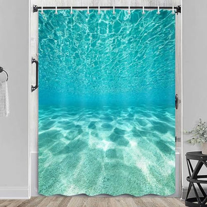 MERCHR Cute Teal Blue Ocean Shower Curtain, Nature Underwater Sea World Sand Beach Bathroom Curtains Waterproof Fabric, 60X72 Inches - color: Teal, size: 60"W x 72"L (Pack of 1)