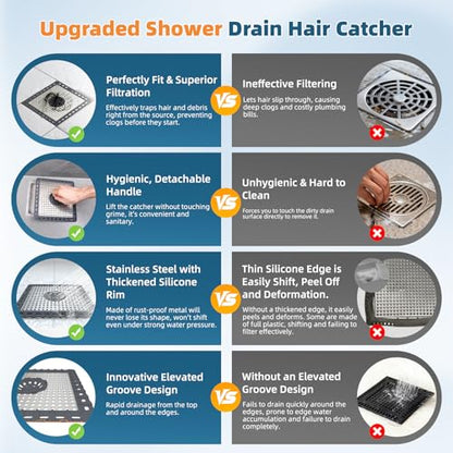 Hibbent Upgraded Shower Drain Hair Catcher, Shower Cover for Bathroom Floor 6" Drain, Anti-Clogging Bathtub Strainer, Stainless Steel Kitchen Sink Strainer with Handle, Dark Grey - color: 6' Dark Grey