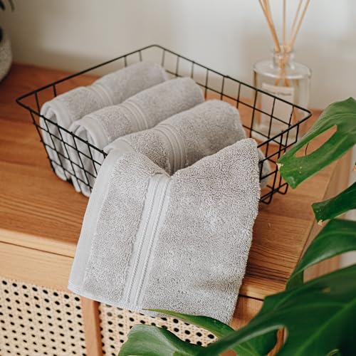 Milara Turkish Super-Plush Wash Cloths Set 4-Piece | Premium 100% Cotton Washcloths Absorbent, Durable with Hanging Loops | Silver Gray Bath Washcloths, (13 x 13 Inch) - color: Silver Gray, size: Wash Cloth (4 Pcs) - 13" x 13"