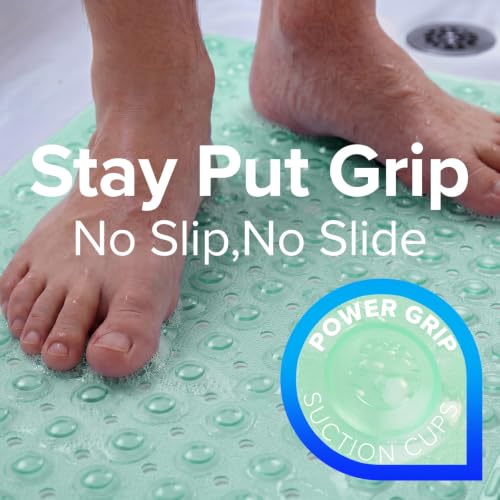 SlipX Solutions 39x16 Extra Long Non Slip Bath Mat, Tub & Shower, Lt Green | Anti Slip Mat for Elderly & Kids Bathroom, 30% More Coverage, 200 Suction Cups, Hundreds of Drain Holes - color: Translucent Light Green