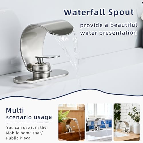 Waterfall Single Hole Bathroom Sink Faucet, 304 Stainless Steel Single Handle Modern Bathroom Faucet, Snake Shape Design Basin Tap, Single Handle Basin Tap with Pop Up Drian Supply Line - color: Sliver