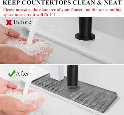YATOISUR Sink Splash Guard 14.4” x 5.4” - Sink Faucet Mat with Faucet Water Catcher Mat & Soap Dish & Sponge Holder 3 in 1 - Silicone Faucet Handle Drip Catcher Tray for Kitchen RV & Bar Faucet, Grey - color: Gray