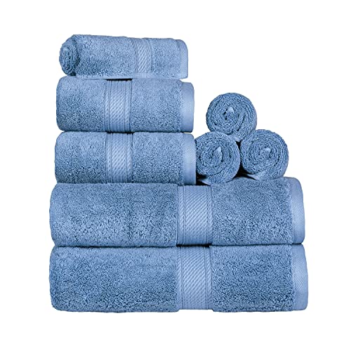SUPERIOR Egyptian Cotton Ultra Plush & Absorbent, 8 Piece Set, Denim Blue | Quick Dry, Soft Luxury Towel Set, Bath Essentials, Guest Bath, Spa, 2 Bath, 2 Hand, 4 Face Towels, Madeline Towels - color: Denim Blue, size: 8-Piece Towel Set