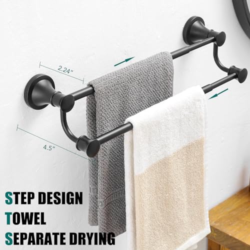 Hoimpro Double Towel Bar Towel Rack for Bathroom Holder Wall Mounted Black | Adjustable 16-26 In,Matte Black Wall Mounted, Stainless Steel, Rustproof, Towel Bar Rod Hanger Hardware Accessories Hotel - color: Black