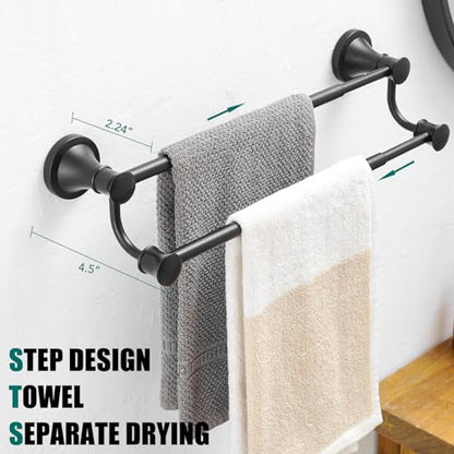 Hoimpro Double Towel Bar Towel Rack for Bathroom Holder Wall Mounted Black | Adjustable 16-26 In,Matte Black Wall Mounted, Stainless Steel, Rustproof, Towel Bar Rod Hanger Hardware Accessories Hotel - color: Black