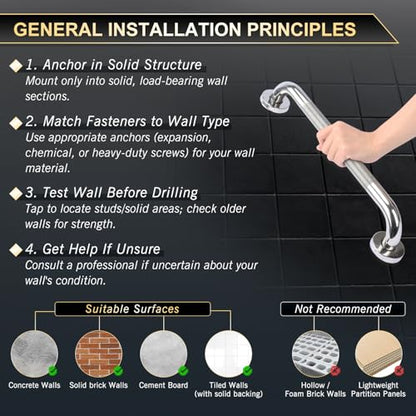 supregear Bathroom Grab Bar Rail, 304 Stainless Steel Non-Slip Bathroom Handle, Safety Handle, Indoor/Outdoor Auxiliary Handle for Kitchen Bedroom Bathtub, Shower and Steps, 10 inch - size: 10 Inch