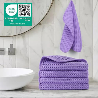 POLYTE 430 GSM Microfiber Lint Free Washcloth Face Towel, 13 x 13 in, 4 Pack (Waffle Weave) - color: Purple