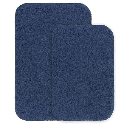 VANZAVANZU Bathroom Rug Set - 2 Piece Non Slip Extra Soft Absorbent Bath Mats - Microfiber Shaggy Thick Machine Washable (16"x24" Plus 20"x32", Navy Blue) - color: Navy Blue, size: 16"x24" Plus 20"x32"