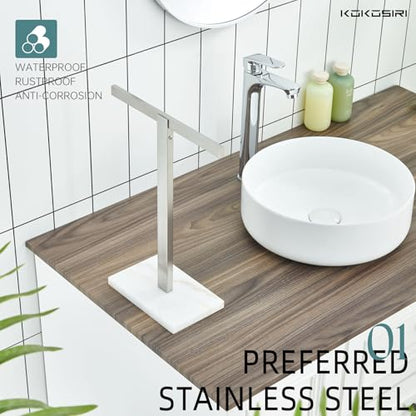 KOKOSIRI Hand Towel Bar Stand Towel Rack with Marble Base for Bathroom Kitchen Vanity Countertop, Brushed Stainless Steel 15.7'' Height THS0002-SM-BR - color: Brushed Nickel, size: 1-Bar