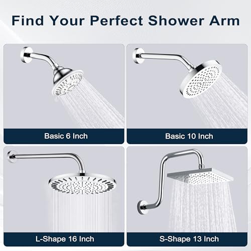 BRIGHT SHOWERS 13 Inch Shower Head Extension Arm with Flange S Shaped High Rise Extender, Long Stainless Steel Rainfall Shower Head Pipe Arm, Chrome - color: Chrome, style: S-Shape 13 Inch