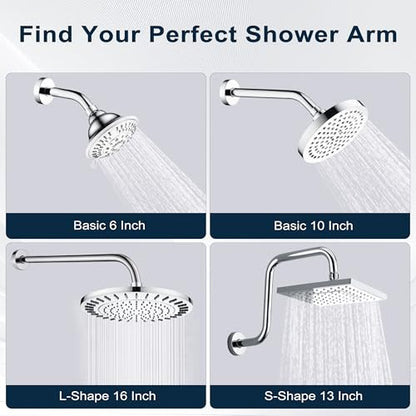 BRIGHT SHOWERS 13 Inch Shower Head Extension Arm with Flange S Shaped High Rise Extender, Long Stainless Steel Rainfall Shower Head Pipe Arm, Chrome - color: Chrome, style: S-Shape 13 Inch