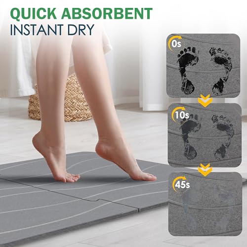 Extra Large Stone Bath Mat 32 x 20, Non Slip Quick Dry Diatomite, Dark Gray | Super absorbent surface, easy-care finish, includes non-slip pad, bathroom and dish-drying use - color: Extra Large Dark Gray