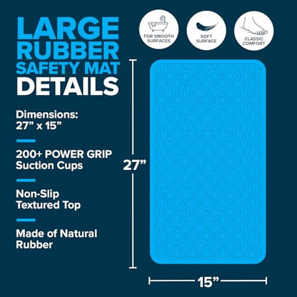 SlipX Solutions Rubber Non Slip Bathtub Mat, 15x27, White | Large Size For Tub & Shower, Soft Grippy Top, 200 Suction Cups, Machine Washable, Natural Rubber - color: White, size: 27" x 15" (Rectangular)
