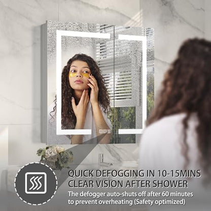 30x30" Wall-Mounted LED Bathroom Medicine Cabinet, Anti-Fog, 3 Color Temp | Surface-Mount/Recessed, Double-Sided Mirror Cabinet with DTC Silent-Close Hinges, Adjustable Tempered Glass Shelf - size: 30W x 30H Inch