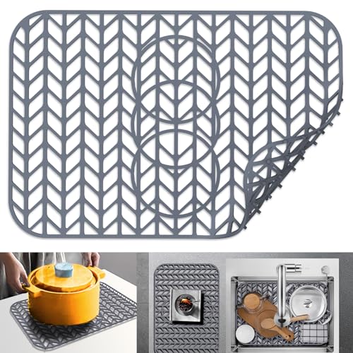 Sink Protectors for Kitchen Sink 19"x13"Silicone Kitchen Sink mat | Various sizes and styles,Free-form cutting,Holes for different positions,Protector for sinks and dish,Withstand to 500F - size: 19"x13"