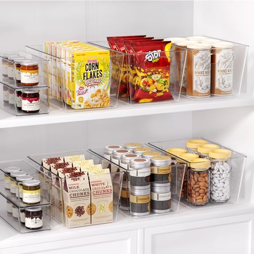8 Pack Large Clear Plastic Storage Bins, Kitchen &Pantry Organizer | Heavy-duty 450g BPA-free PETG containers with handles for fridge, under-sink, bathroom, office, closet, and garage storage - size: 8 Large & 0 Small