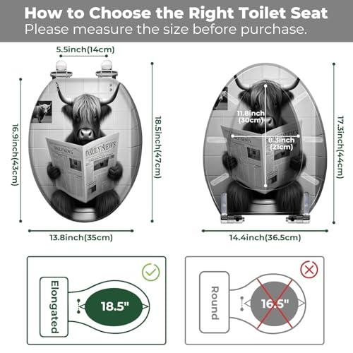 Elongated Resin Toilet Seat, Quietly Close Quick Release Hinges Cover | Toilet Lid Cover Easy to Clean and Install, Funny Bull Animal Cattle Hilarious Farmhouse Rustic Heavy Duty Toilet Seat - color: pattern1, size: V-shape