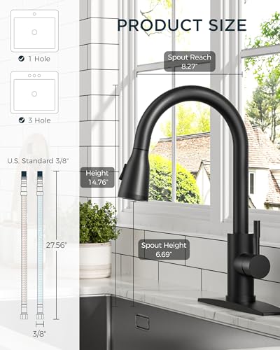 FORIOUS Kitchen Faucet with LED Light Sprayer, Single Hole, Black | Stainless Steel LED Sink Faucet with Pull Down Sprayer, High Arc Single Handle, Suitable for Farmhouse Laundry Camper Rv Bar - color: Matte Black