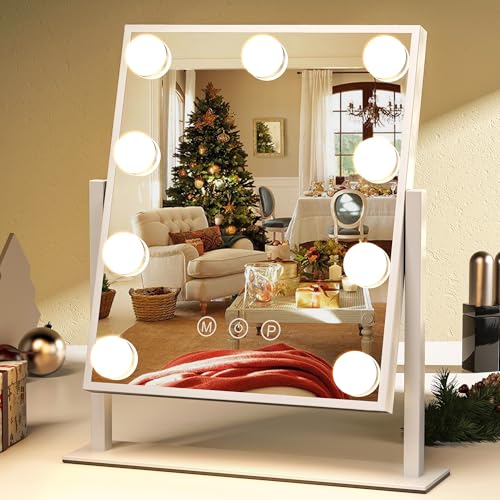 ZL ZELing Vanity Mirror with Lights,Makeup Mirror with Lights,Light up Mirrors with Smart Touch 3 Colors Dimmable,Mirror with Lights with 360° Rotation - color: White-9 Bulbs