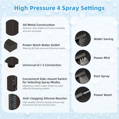 Hibbent All Metal CUPC Certified 8'' Rain Shower Head, Dual Shower Head Combo, High Pressure Handheld 4 Sprays Shower Wand, 16'' Adjustable Extension Arm, 71'' Hose, Shower Holder, Oil Rubbed Bronze - color: Oil Rubbed Bronze, style: Square 8''
