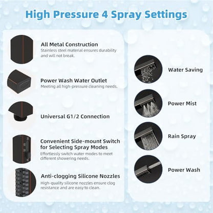 Hibbent All Metal CUPC Certified 8'' Rain Shower Head, Dual Shower Head Combo, High Pressure Handheld 4 Sprays Shower Wand, 16'' Adjustable Extension Arm, 71'' Hose, Shower Holder, Oil Rubbed Bronze - color: Oil Rubbed Bronze, style: Square 8''