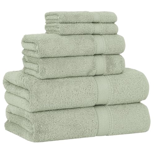 Supreme Terry 6-Piece Premium Towel Set, Soft & Plush 100% Turkish Cotton, Spa Quality, 2 Bath Towel 2 Hand Towels 2 Washcloths-Green - color: Green, size: 6 Pcs Set