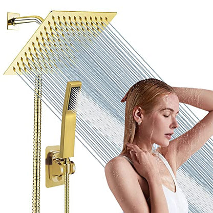 Gold High Pressure Square Rain Shower Head And All Metal Handheld Shower, Equipped With 78"Hose, 3 Way Diverter Valve,Adhesive Shower Head Holder, Luxury Shower Combo - color: Gold, size: 6