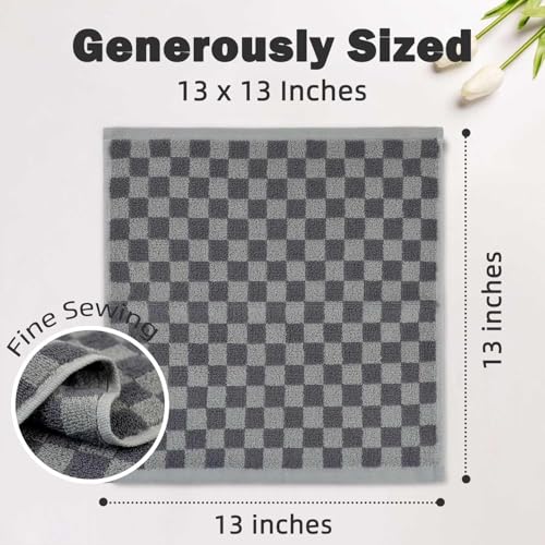 Super Soft Wash Cloths(Grey Checkered), 12 Pack Washcloths Facecloth | Cotton Face Towels Set for Body Showering 13x13 Inches, Gifts - color: Grey