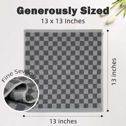 Super Soft Wash Cloths(Grey Checkered), 12 Pack Washcloths Facecloth | Cotton Face Towels Set for Body Showering 13x13 Inches, Gifts - color: Grey