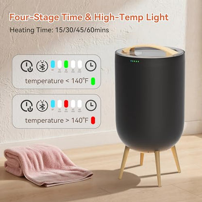 Towel Warmer Black Bath Towel Warmers for Bathroom – Adjustable Timer, Ambient Light, Relaxation Mode, Auto Shut Off & Safety Lock – Fits Two 40"x70" Towels, Bathrobes, Blankets